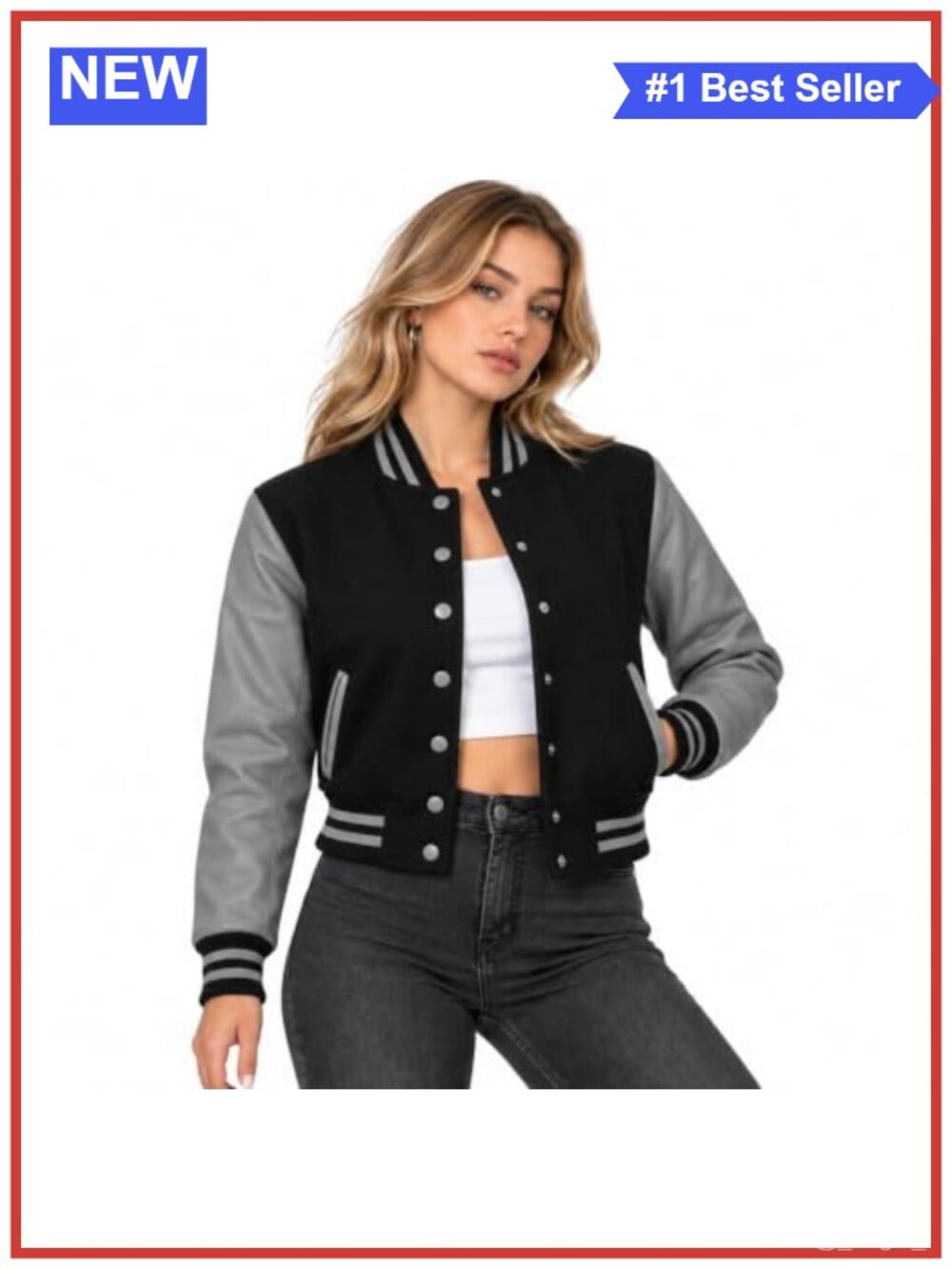 Cropped Varsity Jacket Wool Cowhide Leather Long Sleeve